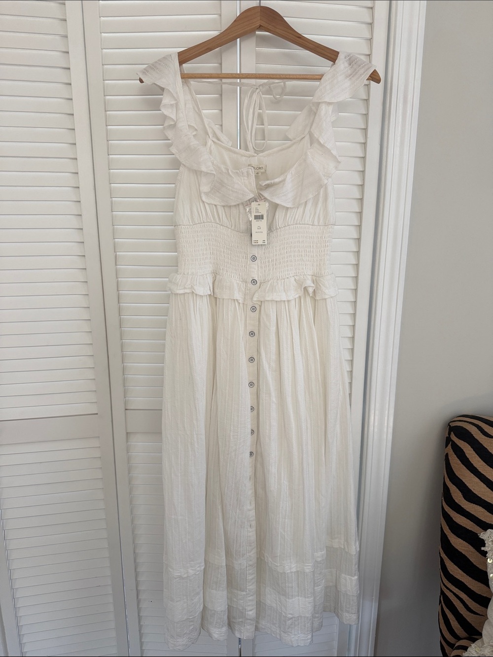 Pilcro White Ruffle Button-Front Maxi Dress